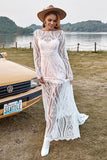 Ivory Mermaid Manches Longues Dentelle Boho Robe de mariée avec Sweep Train