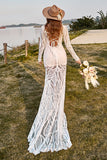 Ivory Mermaid Manches Longues Dentelle Boho Robe de mariée avec Sweep Train