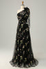Charger l&#39;image dans la galerie, A-Line One Shoulder Black Long Bal Dress avec broderie