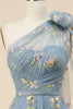 Charger l&#39;image dans la galerie, A-Line Gris Bleu Long Bal Robe avec Broderie