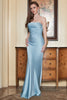 Charger l&#39;image dans la galerie, Gaine Gris Sans bretelles Robe longue bleue longue robe avec dos ouvert