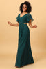 Charger l&#39;image dans la galerie, Robe de demoiselle d’honneur verte en mousseline de soie creuse avec manches à volants