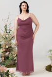 Gaine Spaghetti Straps Desert Rose Plus Taille Bridesmaid Robe avec dos ouvert