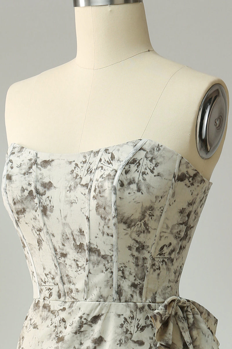 Charger l&#39;image dans la galerie, Fourreau Sweetheart Grey Robe de demoiselle d’honneur imprimée avec ceinture