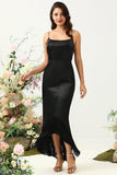 Fourreau Spaghetti Straps Black Tea Length Prom Dress avec nœud papillon