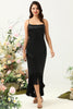 Charger l&#39;image dans la galerie, Fourreau Spaghetti Straps Black Tea Length Prom Dress avec nœud papillon