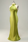 Halter Open Back Robe de demoiselle d’honneur longue vert citron