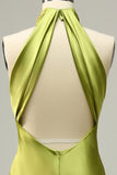 Halter Open Back Robe de demoiselle d’honneur longue vert citron