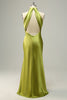 Charger l&#39;image dans la galerie, Halter Open Back Robe de demoiselle d’honneur longue vert citron