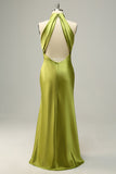 Halter Open Back Robe de demoiselle d’honneur longue vert citron