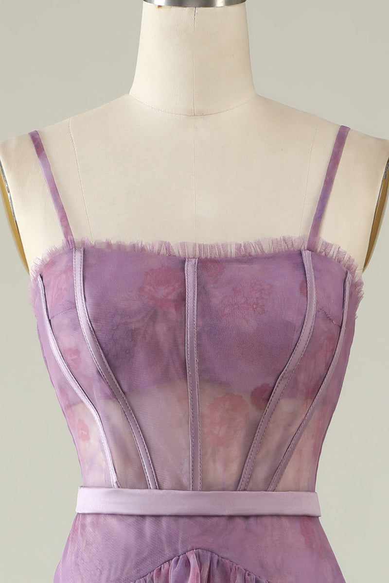 Charger l&#39;image dans la galerie, Robe de soirée violette imprimée A Line Corset