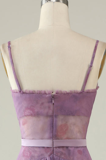 Robe de soirée violette imprimée A Line Corset