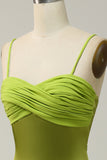 Spaghetti fourreau Straps Robe de demoiselle d’honneur vert citron avec limon