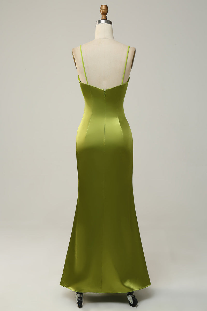Charger l&#39;image dans la galerie, Spaghetti fourreau Straps Robe de demoiselle d’honneur vert citron avec limon