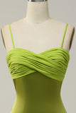 Spaghetti fourreau Straps Robe de demoiselle d’honneur vert citron avec limon