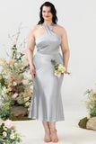 Fourreau Halter Col Argent Plus Taille Robe d’invité de mariage