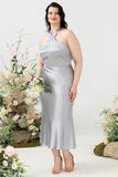 Fourreau Halter Col Argent Plus Taille Robe d’invité de mariage