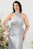 Fourreau Halter Col Argent Plus Taille Robe d’invité de mariage