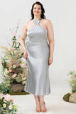 Fourreau Halter Col Argent Plus Taille Robe d’invité de mariage