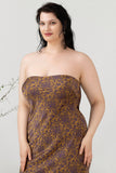 Robe de demoiselle d’honneur marron imprimé bustier Plus Taille