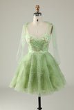 Robe de cocktail Sweetheart Vert A Line avec perles