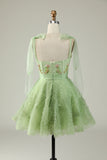 Robe de cocktail Sweetheart Vert A Line avec perles