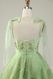 Robe de cocktail Sweetheart Vert A Line avec perles