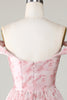 Charger l&#39;image dans la galerie, Une ligne mignonne Blush imprimée robe courte de cocktail à la maison avec des volants