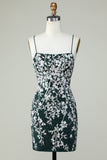 Bretelles spaghetti vert foncé Robe de retour Bodycon avec appliques