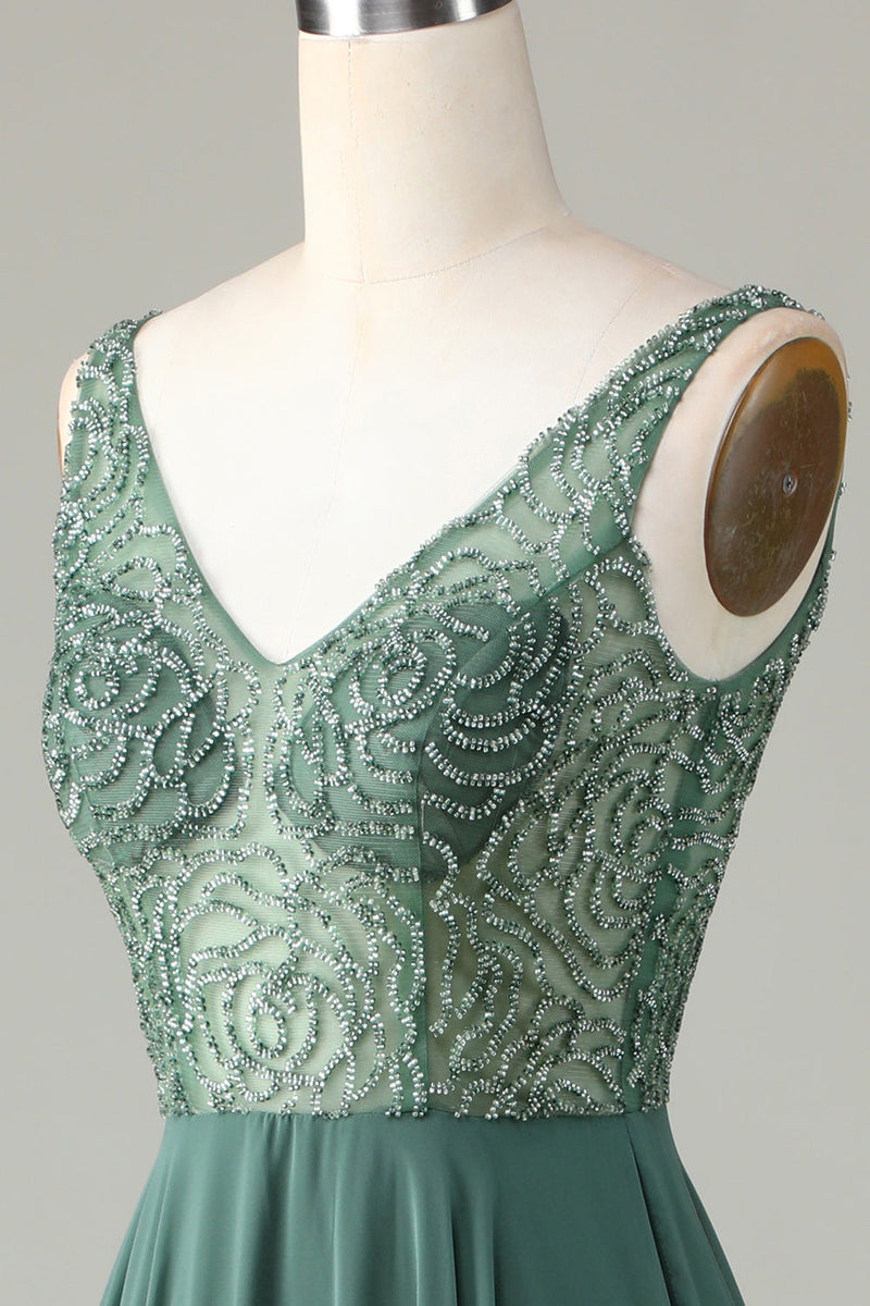 Charger l&#39;image dans la galerie, A-Line Perles Eucalyptus Robe de demoiselle d’honneur longue