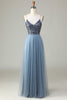 Charger l&#39;image dans la galerie, Chic Romantique Une ligne bretelles spaghetti robe de demoiselle d&#39;honneur longue bleu poussiéreux