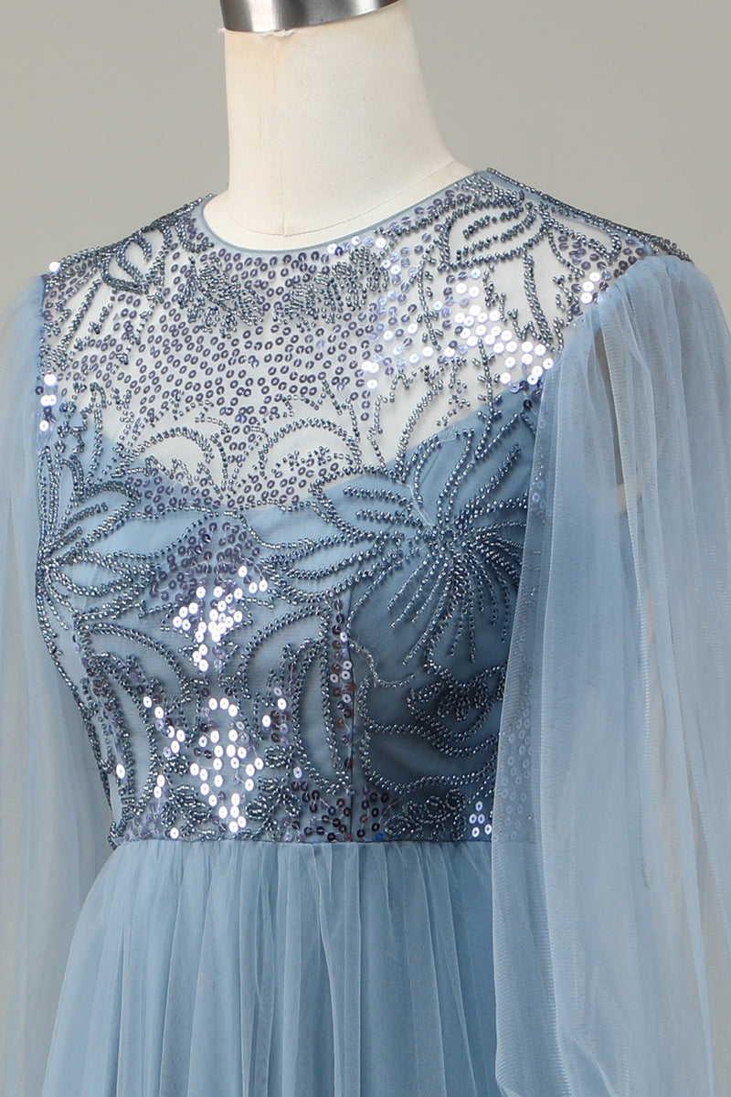 Charger l&#39;image dans la galerie, Une ligne gris bleu paillettes manches longues robe demoiselle d’honneur