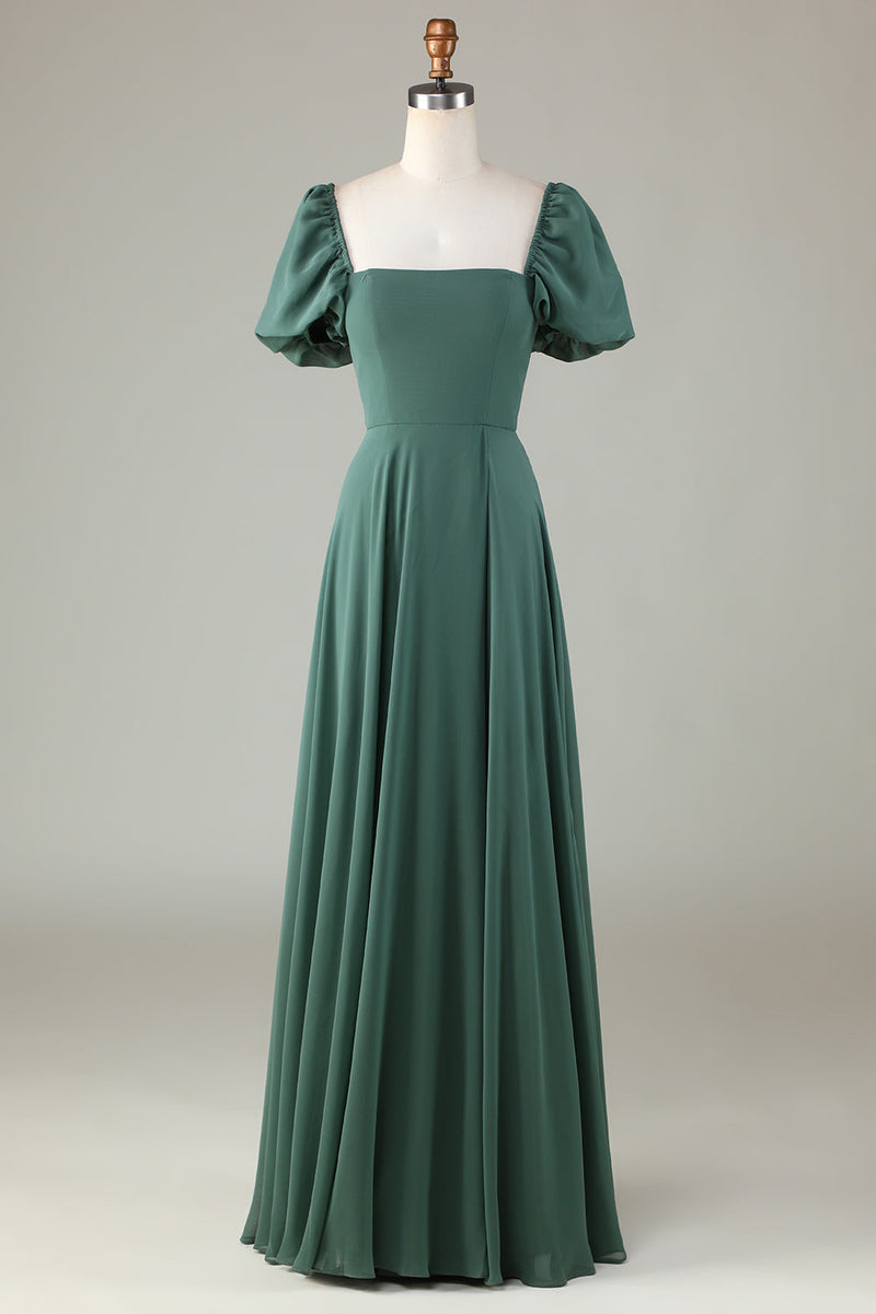 Charger l&#39;image dans la galerie, Mousseline de soie Manches A Line Robe de demoiselle d’honneur verte