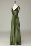 V-Neck Sans manches Olive Velvet Bridesmaid Robe