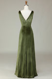 V-Neck Sans manches Olive Velvet Bridesmaid Robe