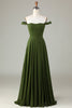 Charger l&#39;image dans la galerie, Ligne A sur l&#39;épaule Robe de demoiselle d’honneur olive avec fente
