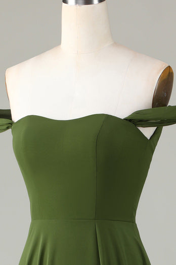 A-Line Off The Shoulder Robe de demoiselle d’honneur olive avec fente