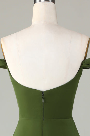 A-Line Off The Shoulder Robe de demoiselle d’honneur olive avec fente
