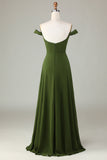 A-Line Off The Shoulder Robe de demoiselle d’honneur olive avec fente