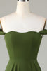 Charger l&#39;image dans la galerie, A-Line Off The Shoulder Robe de demoiselle d’honneur olive avec fente