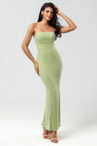Robe de demoiselle d’honneur longue vert sirène sans bretelles