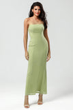 Robe de demoiselle d’honneur longue vert sirène sans bretelles