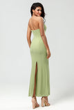 Robe de demoiselle d’honneur longue vert sirène sans bretelles