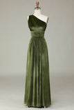 Velvet One Shoulder Robe de demoiselle d’honneur olive