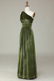 Velvet One Shoulder Robe de demoiselle d’honneur olive