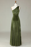 Velvet One Shoulder Robe de demoiselle d’honneur olive