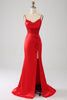 Charger l&#39;image dans la galerie, Satin sirène perlé robe de soirée rouge avec fente