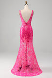 Robe de Soirée sirène fuchsia avec paillettes