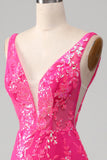 Robe de Soirée sirène fuchsia avec paillettes