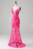 Robe de Soirée sirène fuchsia avec paillettes